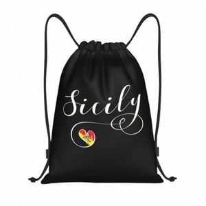 Bandeira da Sicília Coração Cordão Mochila Mulheres Homens Esporte Ginásio Sackpack Portátil Itália Pride Shop Bag Sack T1d0 #