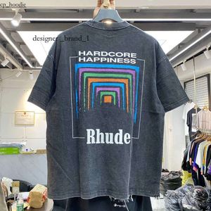 Мужские футболки для мужчин и женщин, винтажная футболка из плотной ткани RHUDE BOX PERSPECTIVE, слегка свободные топы, многоцветный логотип, приятная стирка, 2586