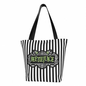 Tim Burt Beetlejuice Groceries Shop Tote Bag Women Cute Horror Movie Canvas Shopper axelväskor Big Capacity Handväskor E7BK#