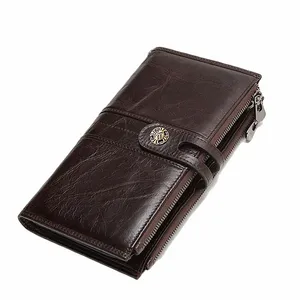 RFIDメンズウォレットデュアルジッパーレザーウォレットLG HASP PORTE FEUILLE HOMME LUXURY MENS WALLET REATHER本物の財布クラッチバッグV8KV＃