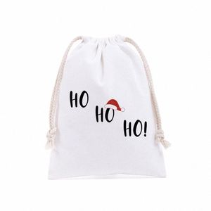 Yeni 25cmx32cm Noel Çorapları İzinli Mutlu Noeller Drawstring Çantası Benzersiz Hohoho Noel Yeni Yıl Tuval Hediye Çantaları C60C#