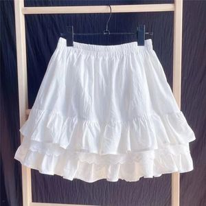 Ruffles Lace Patchwork Cotton White Mini Skirt High Waist ALine Skirts For Women 2024 Summer 240323