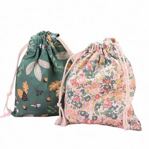 Cott Linen Floral Storage DrawString Bag Kvinnor Finish förvaringspåse Söt makeup Väska Julgåva Candy Jewelry Organizer D6ll#