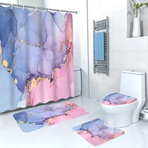 Duş perdeleri güzel mermer perde renkli 4pcs set polyester kaide halı banyo dekoru su geçirmez