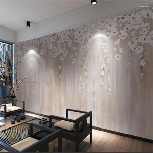 Sfondi Wellyu Papel De Parede 3d Para Sala Dipinto a mano semplice fiore bianco floreale sfondo dipinto decorativo murale Behang