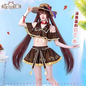 Damen Bademode Spiel Genshin Impact Hutao Cosplay Kostüm Anime Frauen Casual Sommer Strand Badeanzug Schönes Top Rockhose Vorverkauf