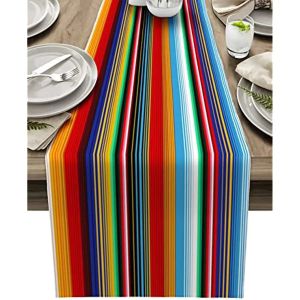 Mexican Horizontal Stripes Linen Table Runners Holiday Party Decorations Farmhouse Washable Table Runners for Dining Table Decor