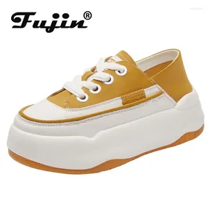 Casual Shoes Fujin 5cm Full Cow Genuine Leather Platform Wedge Comfy Lace Up Breathable Women Chunky Sneakers Summer Autumn Leisure