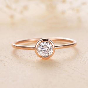 Ringe fest 10k Gelbgold 4mm CVD HPHT Labor angebautes Diamantlünette Set Verlobungsring Frauen Hochzeit Jubiläum Versprechen Ring Ring