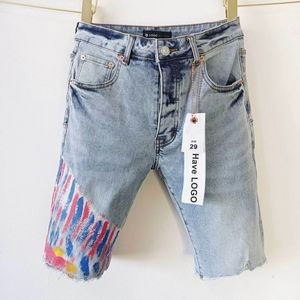 Purple Designer Jeans Shorts High Quality High Street American Plus-size Hip Hop Ripped Denim Shorts 418