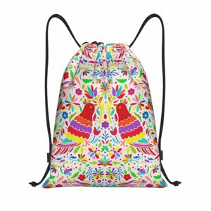 Meksika Otomi Kuşlar Drawstring Sırt Çantası Kadın Erkek Spor Spor Sackpack Taşınabilir Hayvan Çiçek Halk Eğitim Çantası Sack 39ru#