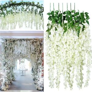 Flores artificiais de 45 polegadas Flores de Wisteria Fake Vine Ratta pendurada Garland Silk Flor String Home Wedding Decorativa