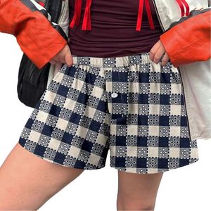 Shorts femininos elástico cintura baixa xadrez impressão solta bonito botão macio frente pijama bottoms boxer sleepwear calças casuais