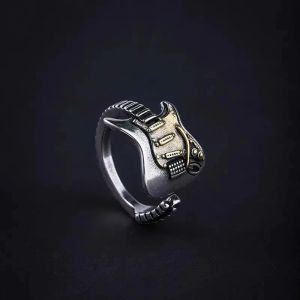 Creative Music Guitar Stamp Opening Adjustable Ring Music Lover Street Rock Rap Party Jewelry Boyfriend Gift