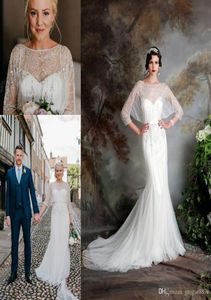 Great Gatsby Vintage Luxury Country Wedding Dresses 2019 Modest Jenny Packham Half Sleeve Beaded Mermaid Bridal Gowns Eliza Jane H9415216