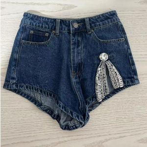 Prepomp 2023 Summer Nuovo arrivo Arrivo ad alta vita Rhinestone Bow Slim Denim Shorts Streetwear Women Short Jeans GH955