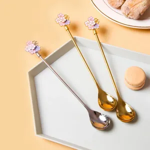 Coffee Scoops Japanese Cherry Blossom Longit Metal Mixing Spoon 304 Stainless Steel Home Dessert Drift Spoons