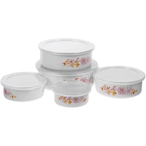 Canecas 5 PCs PCS Bigela de esmalte profundo Bowls de armazenamento de alimentos domésticos Sopa Geladeira recipientes Misturando pálpebras de salada Aprofundar o recipiente fresco