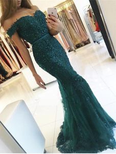 Emerald Green Elegant Appliques Evening Dresses 2019 Robe de Soiree Pärled Crystal Prom Gowns Backless Sweatheart Mermaid Vestido 9458983