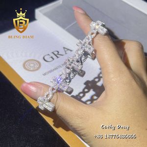 Bussar ner hiphop smycken anpassad baguette moissanite diamant mode cross design kubansk länk kedja armband för män kvinnor