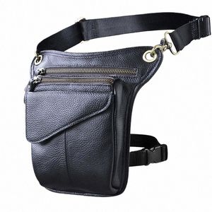 soft Natural Leather men Retro Black Small Shoulder Menger Bag Designer Travel Belt Fanny Waist Pack Drop Leg Bag Male 211-3 79hO#