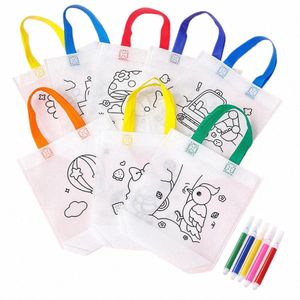 10pcs PDIY Graffiti Bag com marcador de coloração Carnaval Animal Art Party Goodie Bags para crianças reutilizáveis ​​Mini N-tecido Shop bag y1Lr #