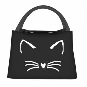 Cute Cat Face Lunch Bag Animais Lazer Lancheira Escritório Portátil Zipper Térmica Tote Bolsas Design Gráfico Cooler Bag g7Vg #