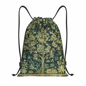 Tree of Life av William Morris DrawString ryggsäck Sports Gym Bag For Women Men Floral Textil Mönster Shop Sackpack W5ih#