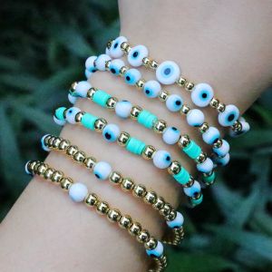Bracelets 5Pcs Turkish Eye Bracelets For Women Jewelry Trendy Gold Plated Beads Bead Jewellery Elastic Popular Bohemia Style Bracelet