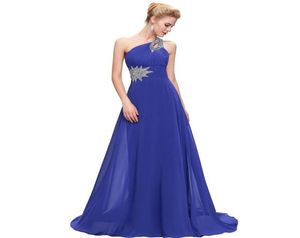 Beaded Chiffon One Shoulder Bridesmaid Dresses 2019 Royal Blue Pink Long Party Dresses Golvlängd Formell klänning Fast 6293996