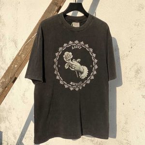 Mgła pokój gołębica święty Michael Handheld Rose Print VTG High Street Winted Vintage T-shirt z krótkim rękawem