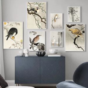 Japanische Vintage Art Birds Tierplakat Entdecke Storch Poster Drucke Leinwand Malmalbilder für Wohnzimmer Wohnheimdekoration