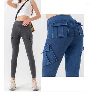 Jeans da donna attillati con tasche multiple Pantaloni skinny fitness yoga Abbigliamento da lavoro a matita