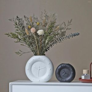 Vasi Vaso nordico Orologio circolare in ceramica cavo Vaso da fiori Decorazione per la casa Soggiorno Accessori Interni Decorazioni per il desktop per ufficio Regalo