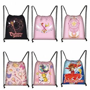 Anime Cardcaptor Sakura Drawstring Bags Cute Girls Storage Shoulder Bag para viagens Adolescente Daypack School Backpack Shoes Holder d8Mp #