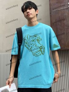 Xinxinbuy Men Designer Tee T Shirt 2024 Italien Spring Knit Shirt Dog Jacquard Letter Jacquard Short Sleeve Cotton Women
