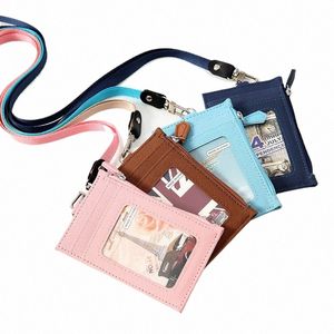 card Wallet Busin Holder Men Women Credit Card Bag ID Passport Card Wallet Bag Leather Holder with Neck Lanyard 00qJ#