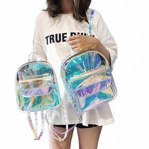 PVC Transparent Clear Women ryggsäck Ita påse Harajuku skolväska för tonårsflickor ryggkorg kawaii ryggsäck holografisk ryggsäck w53k#