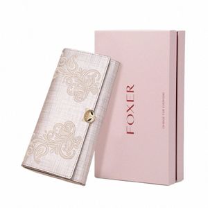 Foxer Mulheres Luxo Dividir Couro LG Carteira Lady Fr Padrão Phe Bifold Clutch Bag Titular do Cartão Feminino Coin Purse Mey Bag 99Ja #