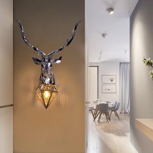 Nordic Modern Antler Wall Lamp Deer Head Resin Sconce Bedroom Lighting Kitchen Fixture Light Home Decor Lighting Living Room Led