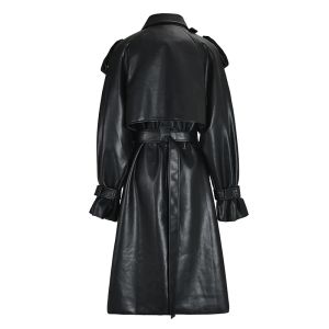 IEFB Trend Men's Leather Long Coat Long Style Korean Silhouette Knee Knee Alta Trench Nicho Design Premium PU sobrecola CPG0464