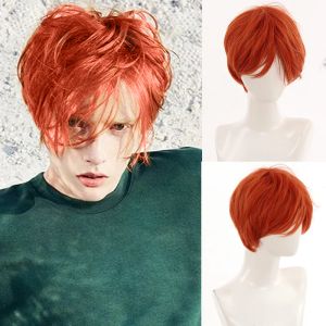 Wigs AILIADE Christmas Short wigs Men Boys Girl Orange Red Synthetic Wig for Daily Heat Resistant Party Anime Cosplay Costume Wig