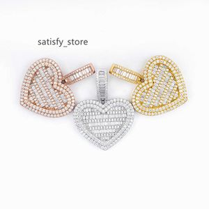 DE Lovely Baguette Moissanite Chic Fashion Jewelry Bling 925 Sterling Silver Heart Chain Necklace