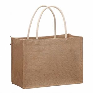vikbar säckväv shoppare tyg tom jute rese shop väska stor kapacitet förvaring väska kvinnor återanvändbar livsmedelsväska strandhandväskor 65sb#