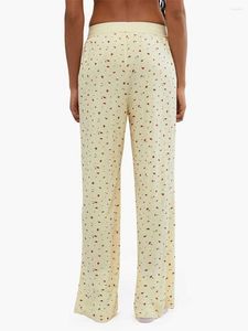 Kvinnor Sleepwear Women Casual 2 Piece Pyjama Set Loungewear Kort ärmar T-shirt och Elastic Wide Leg Pants Nightwear