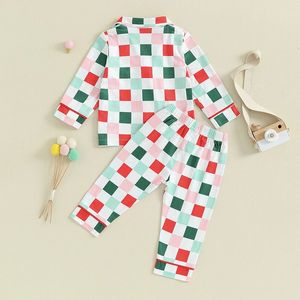 Toddler Baby Boy Girl Pajamas Set Fall Winter Plaid Outfits Kids Button Long Sleeve Shirt Trouser Pjs Sleepwear 240325