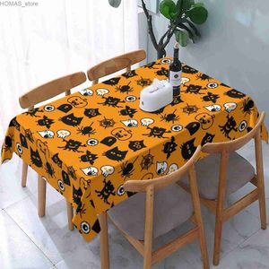 Bordduk Halloween Pumpkin Bat Yellow Rectangle Tracloth Kitchen Table Decor återanvändbar vattentät bordduk Holiday Party Decorations Y240401
