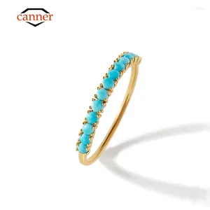 Cluster Rings Canner Simple S925 Sterling Silver Single Row Turquoise Ring Bague For Women Wedding Engagement Pearl Finger Jewets Gifts