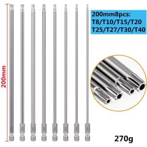 Torx Magnetic Screwdriver Bit Set 1/4 Inch Hex Shank S2 Alloy 6 Point Electric Screw Driver Bits T8-T40 With Hole 50-200mm