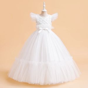 Elegante flor meninas vestido de dama de honra adolescente branco primeira comunhão vestidos de noite crianças aniversário festa de casamento vestidos 240321